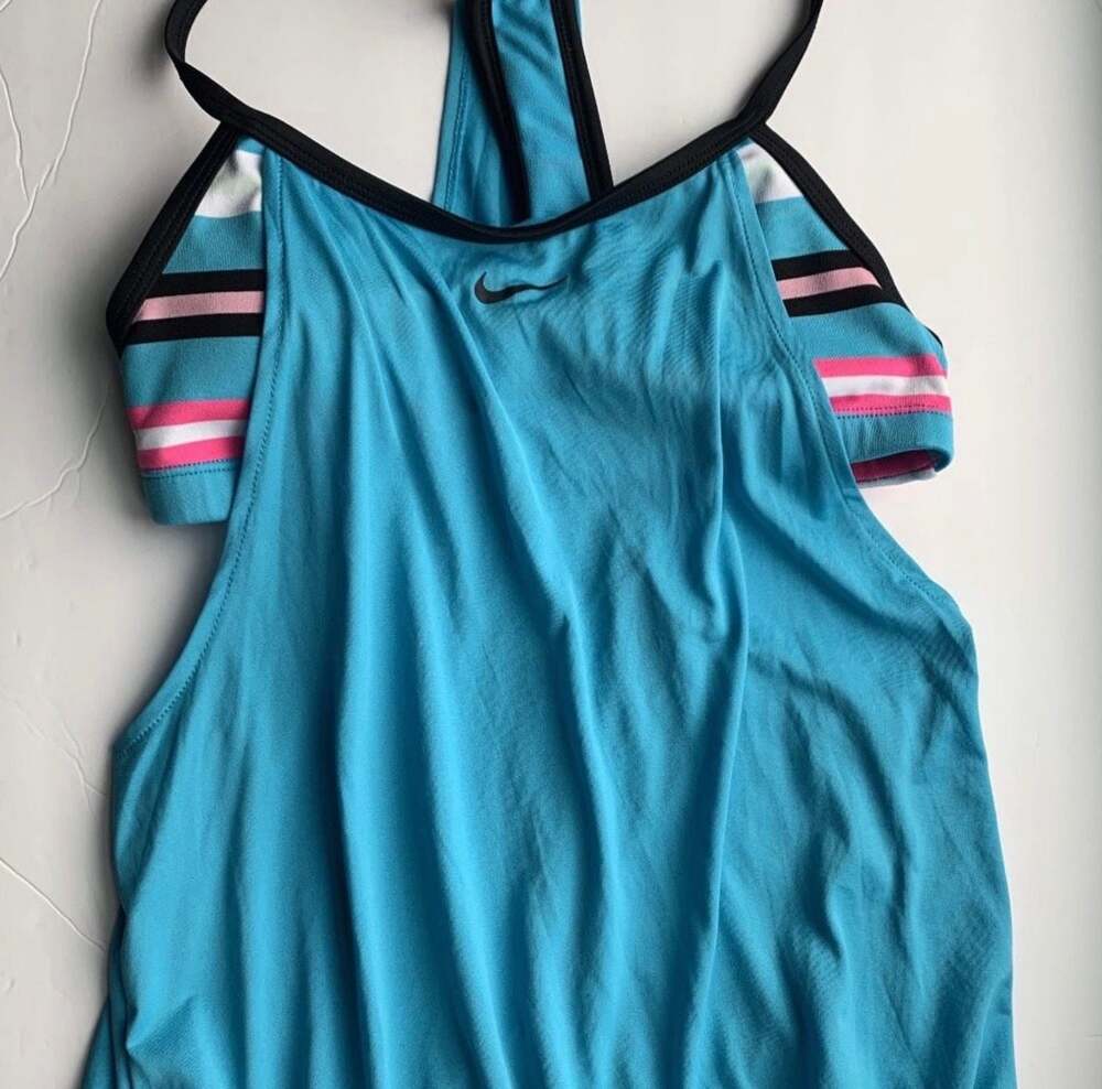Nike Women's Statement Stripe Layered Tankini Top Blue Size S